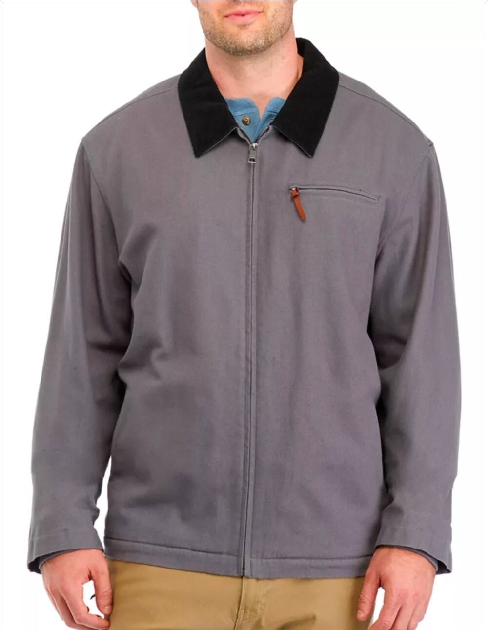Ocean Coast Gray Cotton Canvas Collared Chore Jacket Workwear Mens XLT Tall 3787